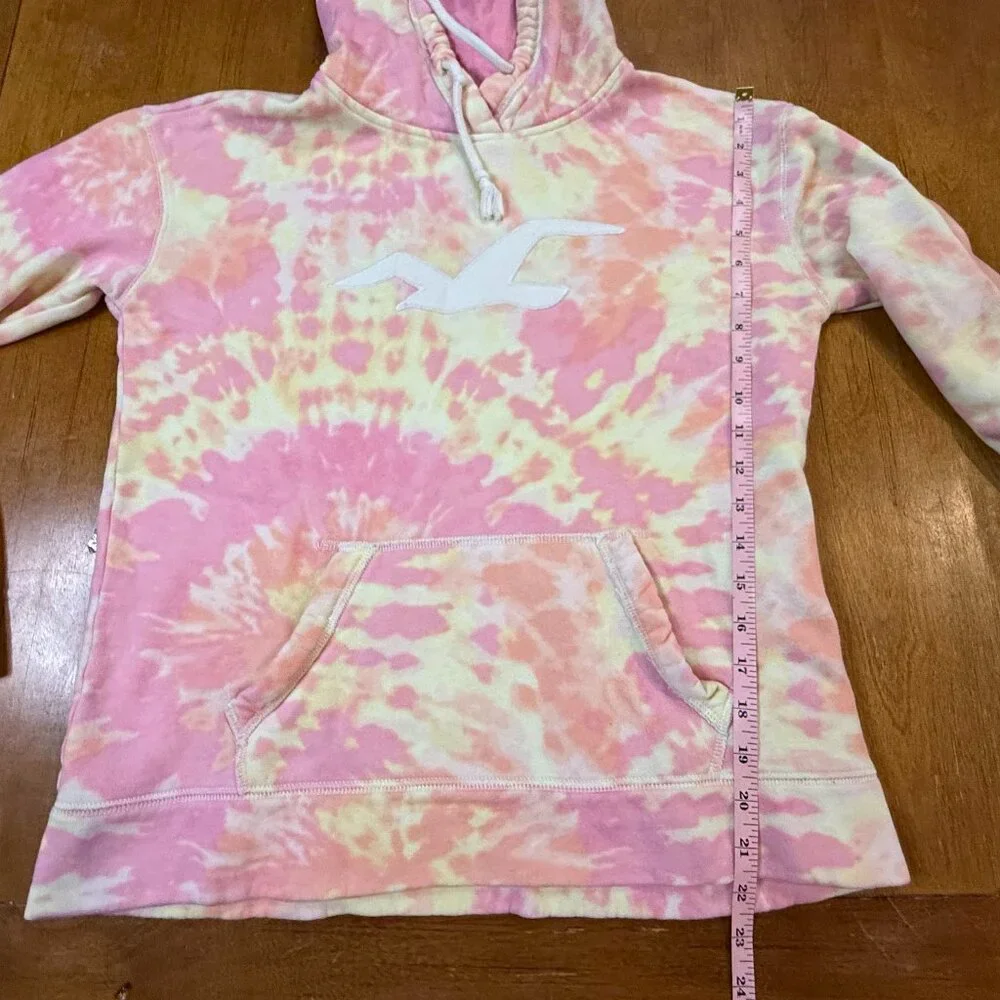 Hollister Tie Dye Hoodie Women’s Small Pink Yellow White Long Sleeve Sweatshirt - Picture 5 of 6